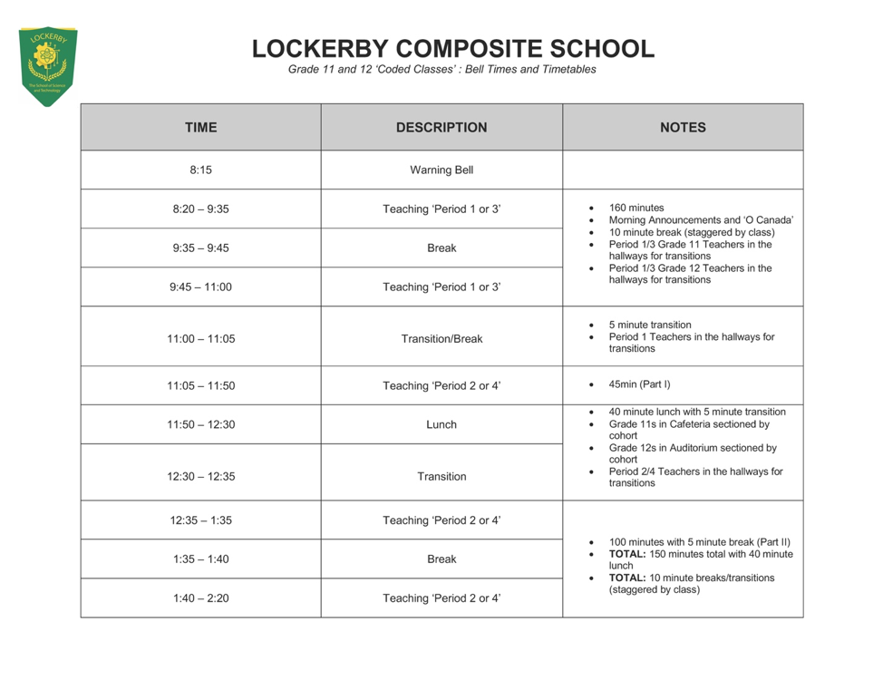 bell times 11 and 12