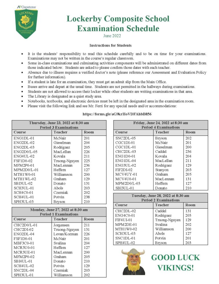 Examination Schedule (June 2022) - Lockerby Composite School Examination Schedule (June 2022) - Lockerby Composite School